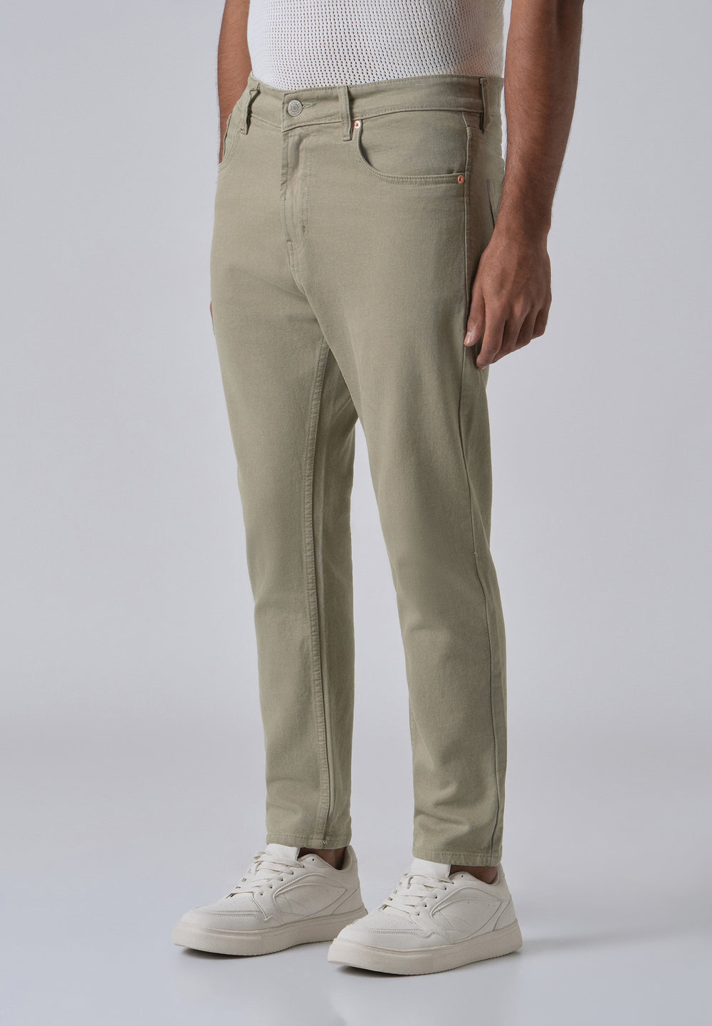 Tan Green Carrot Fit Denim