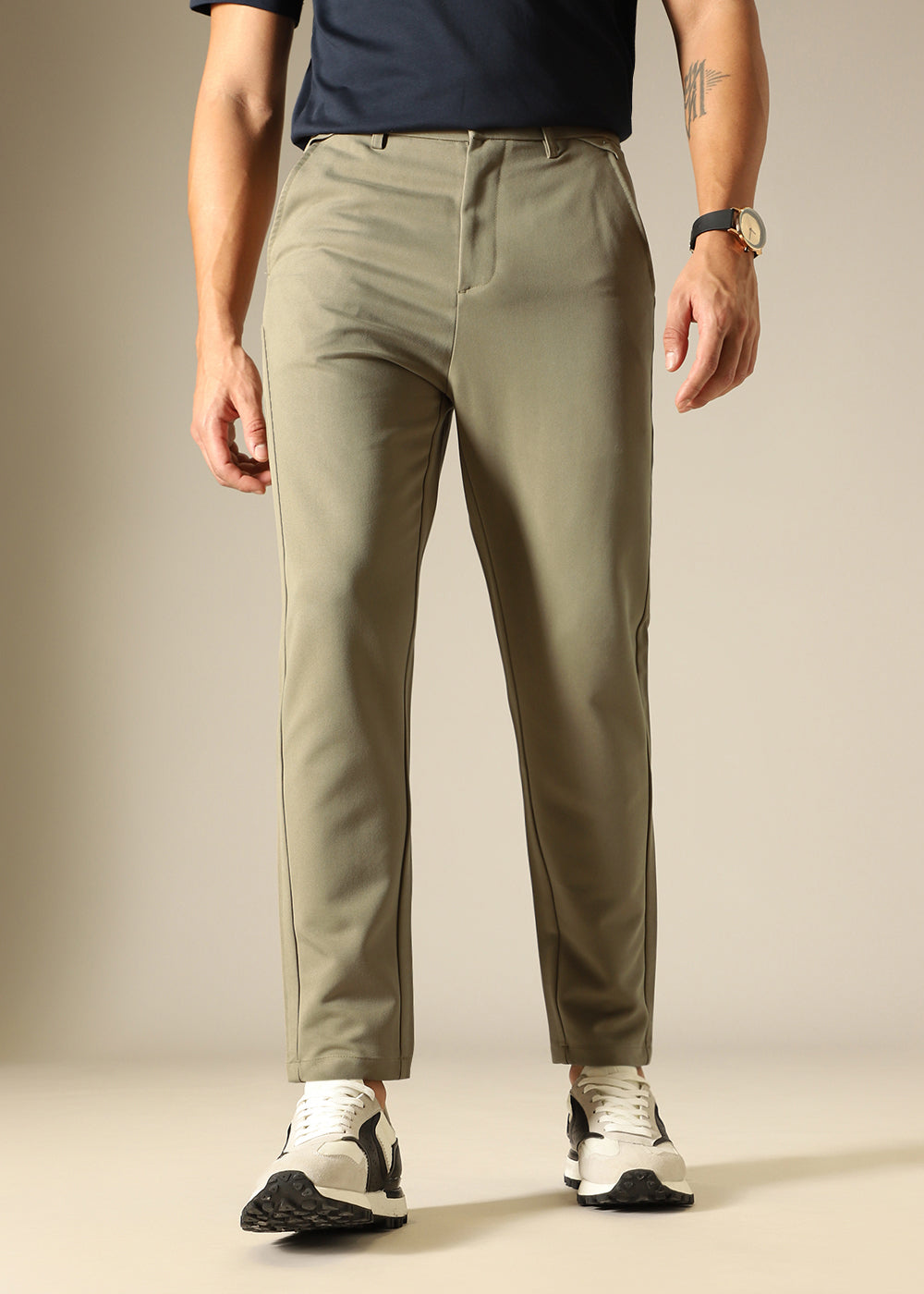 Tan Green Regular Fit Trouser