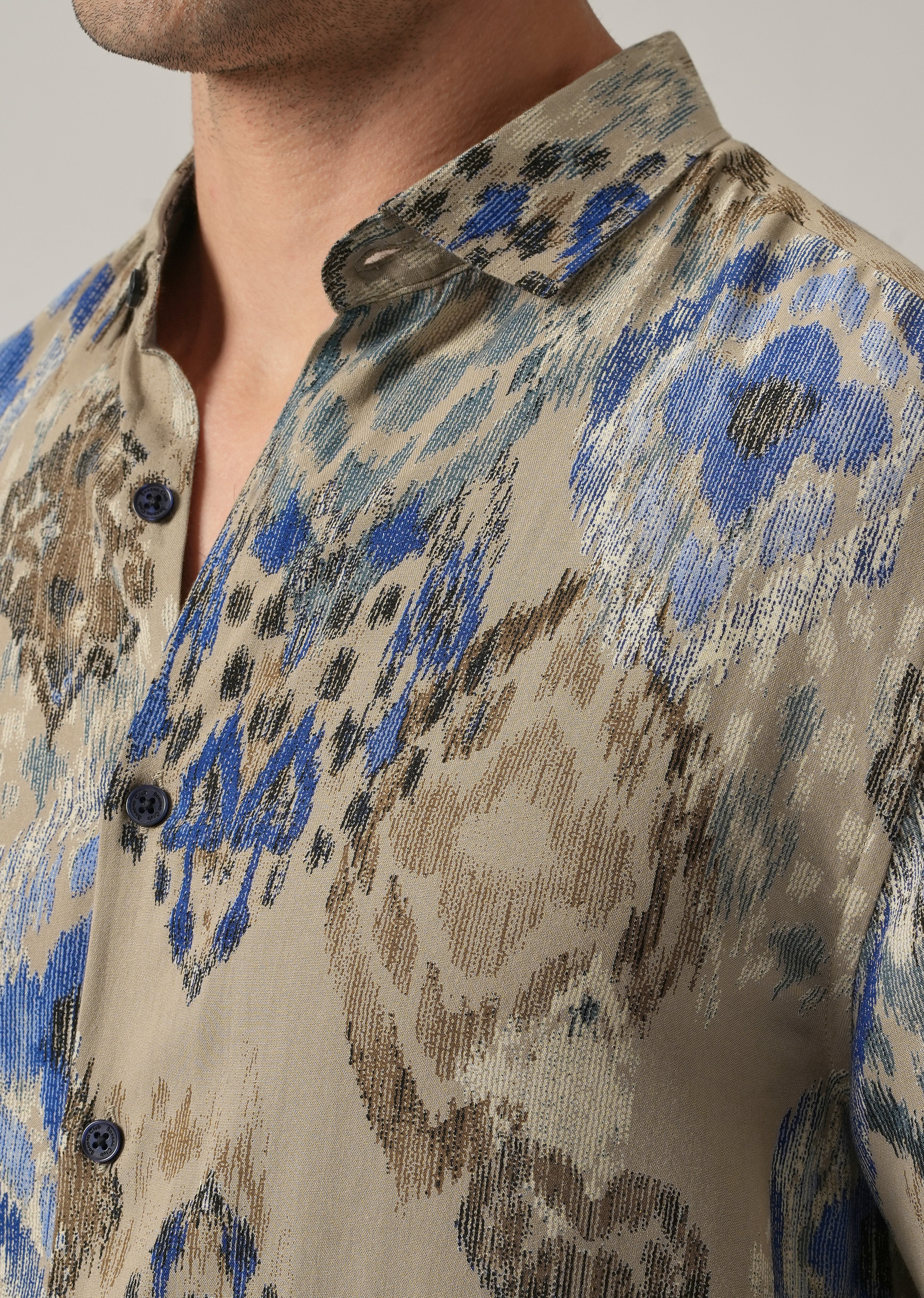 Tan Ikat Motif Print Feather Shirt