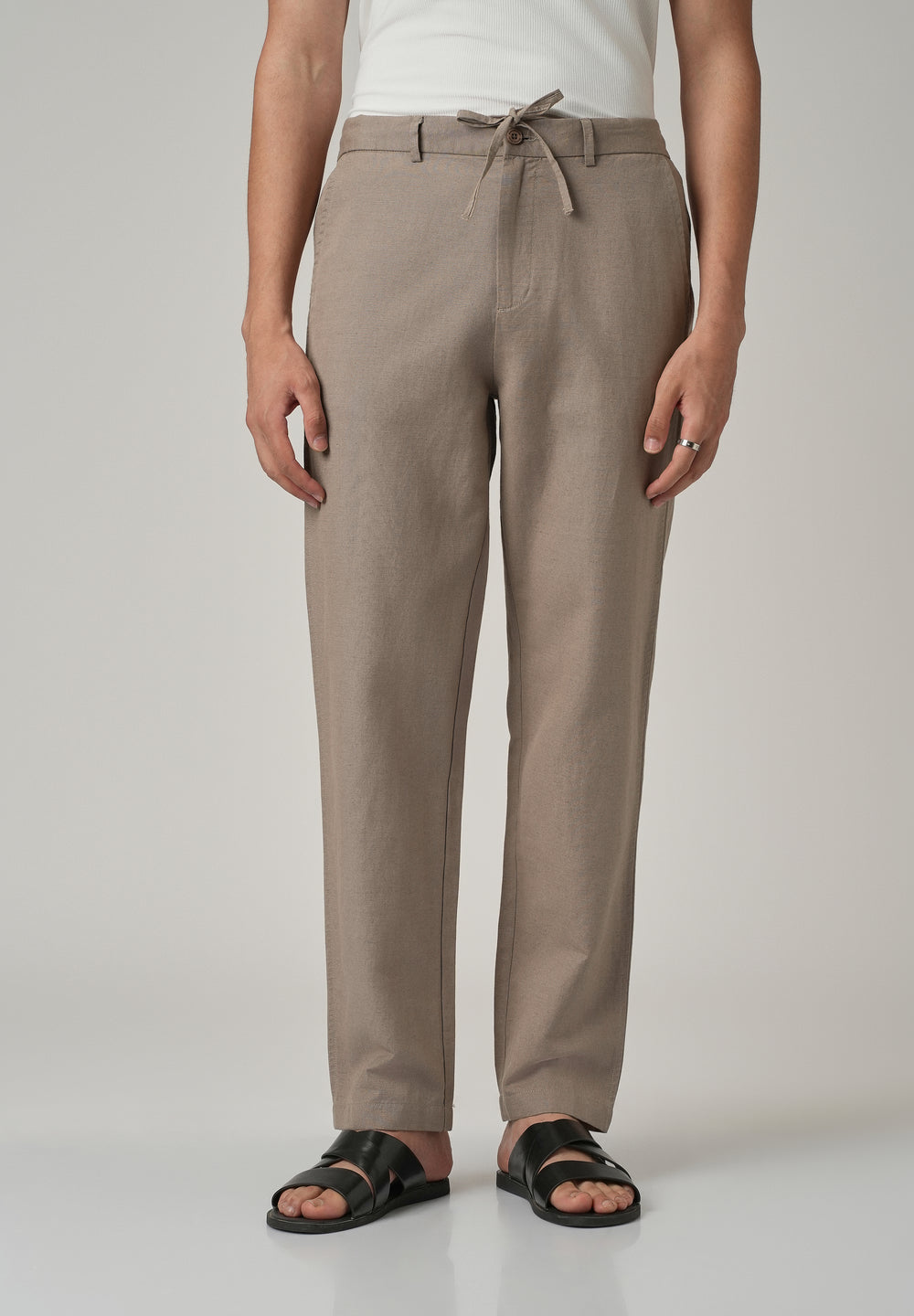 Tan Linen Relaxed Fit Trouser