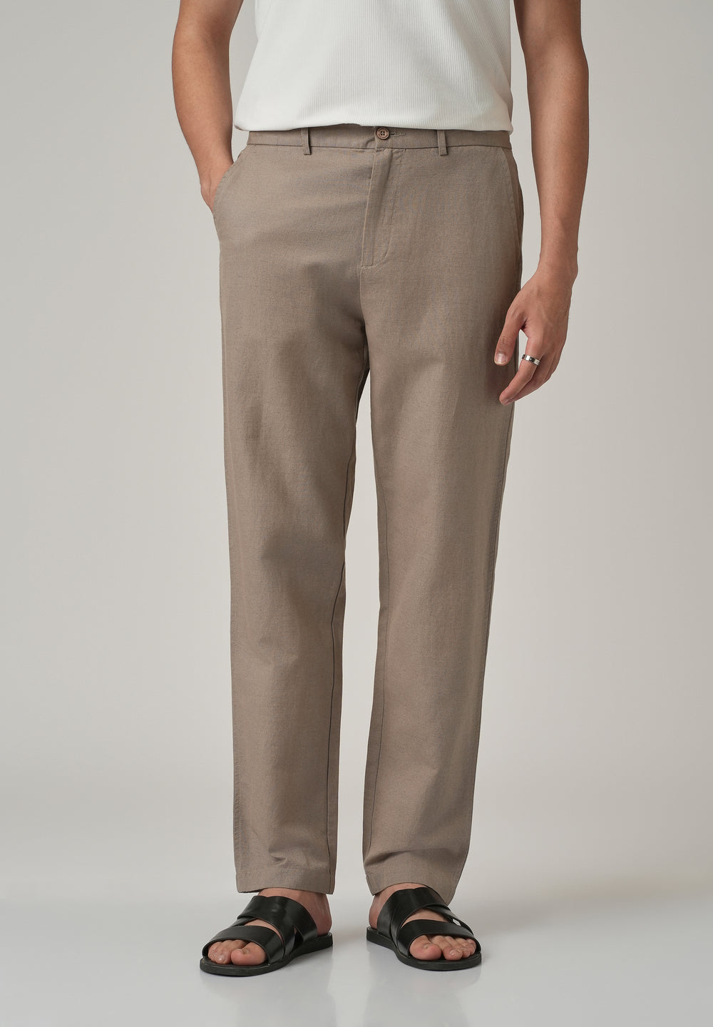 Tan Linen Relaxed Fit Trouser