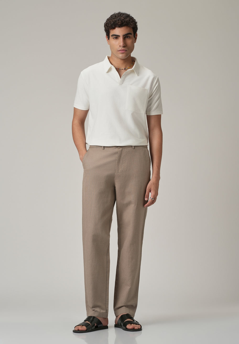Tan Linen Relaxed Fit Trouser