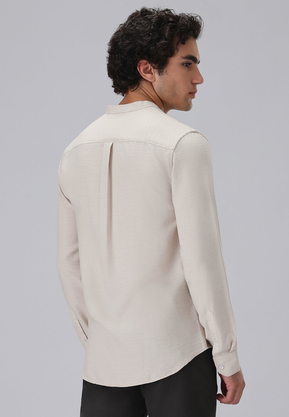 Tan Plain Mandarin Collar Shirt