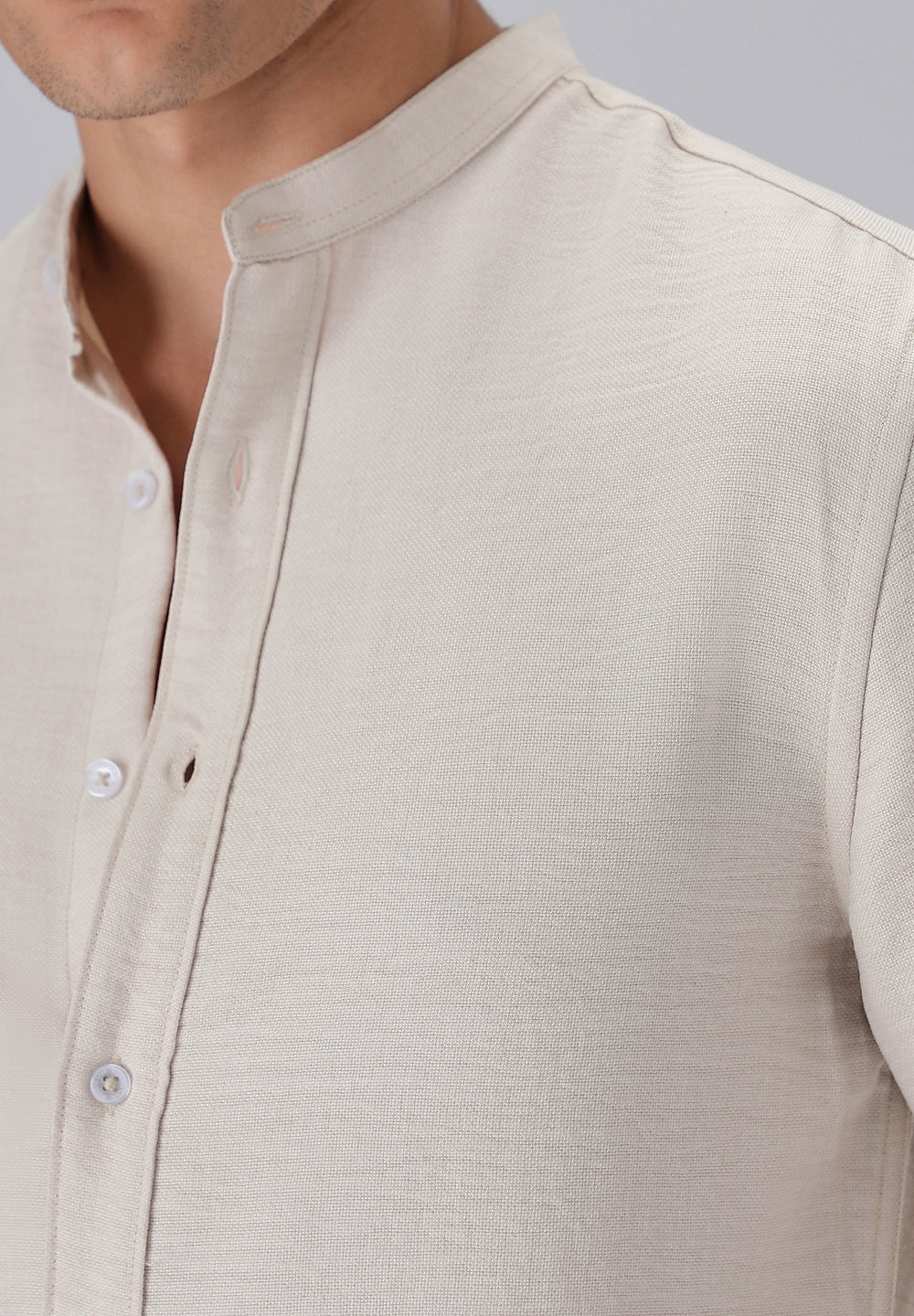 Tan Plain Mandarin Collar Shirt
