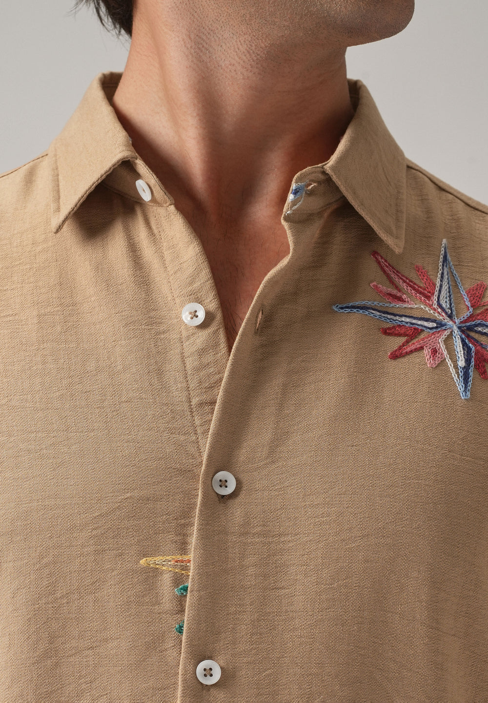 Tan Nautical Star Embroidery Shirt