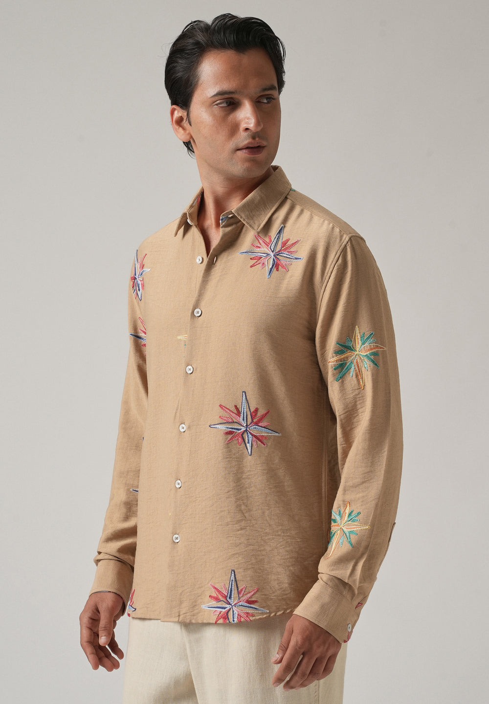 Tan Nautical Star Embroidery Shirt