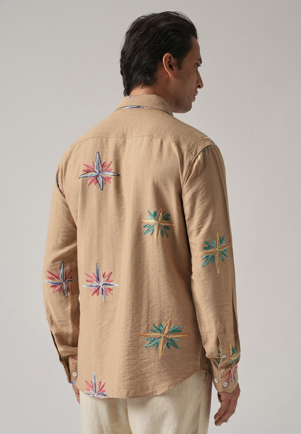 Tan Nautical Star Embroidery Shirt