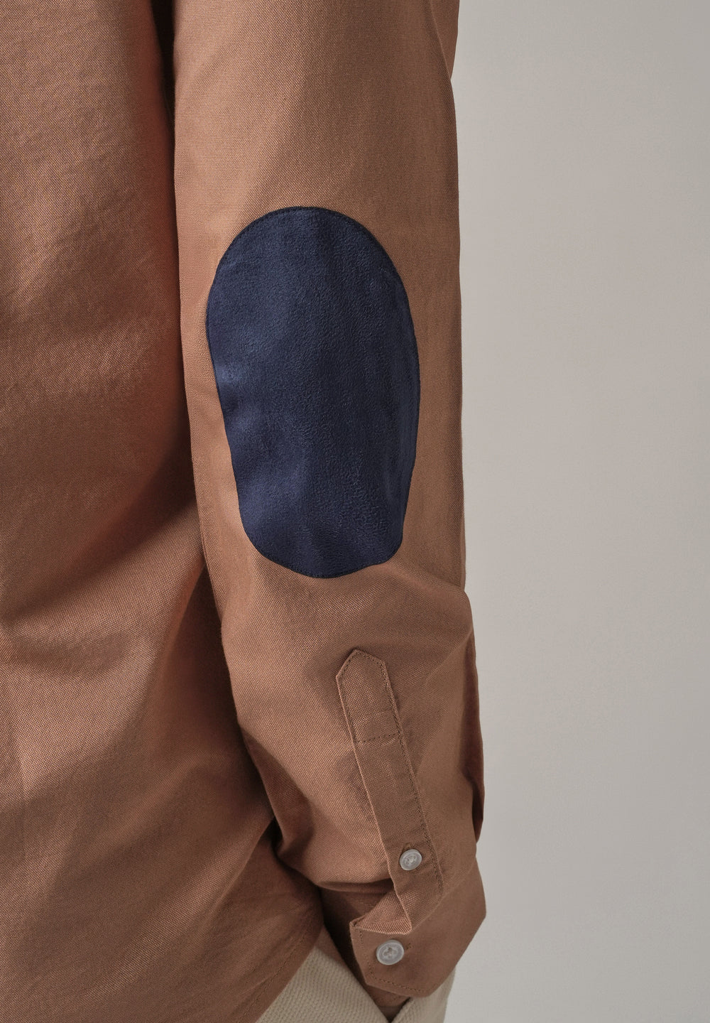 Tan Peach Plain Elbow Patch Oxford Shirt