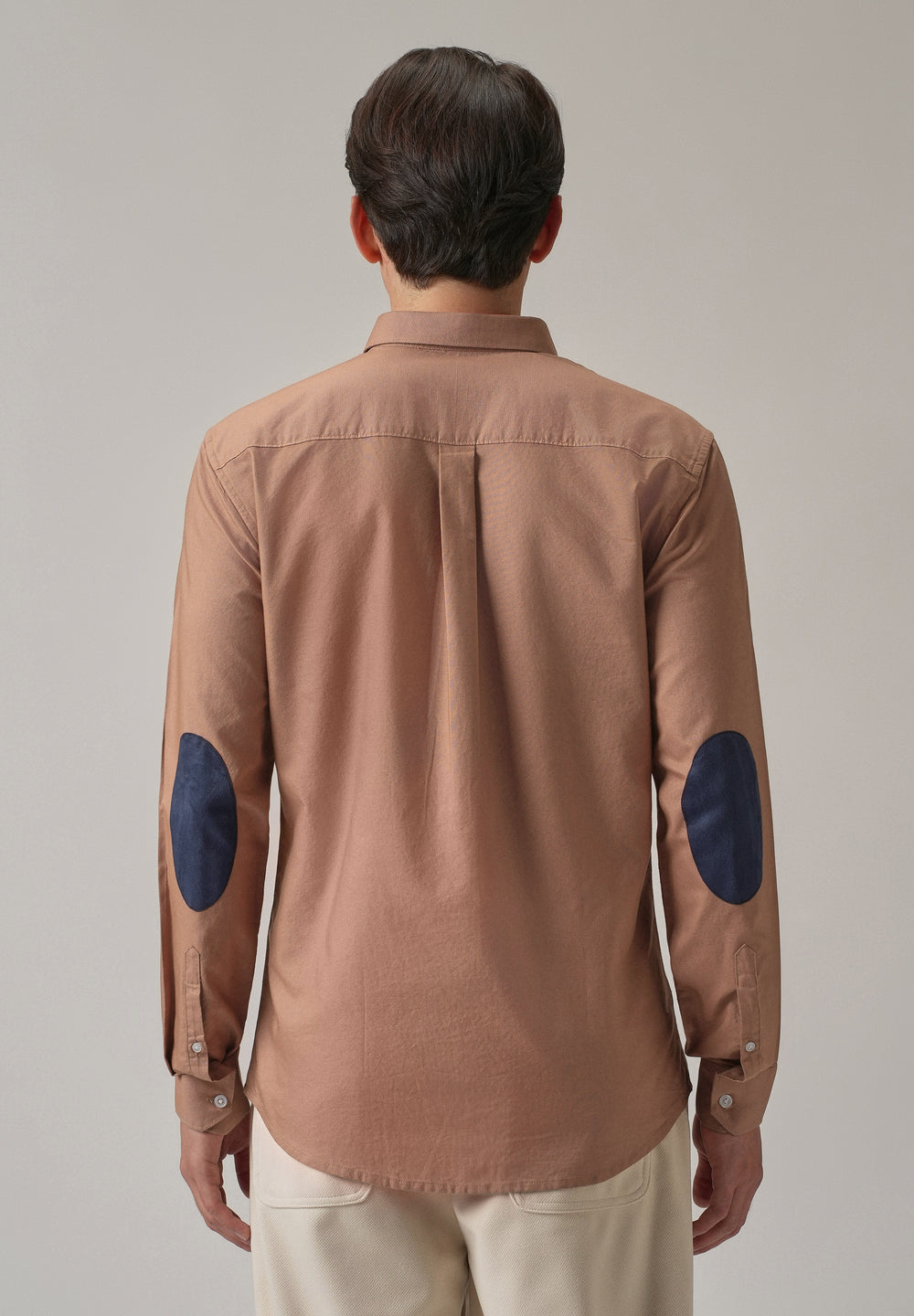 Tan Peach Plain Elbow Patch Oxford Shirt