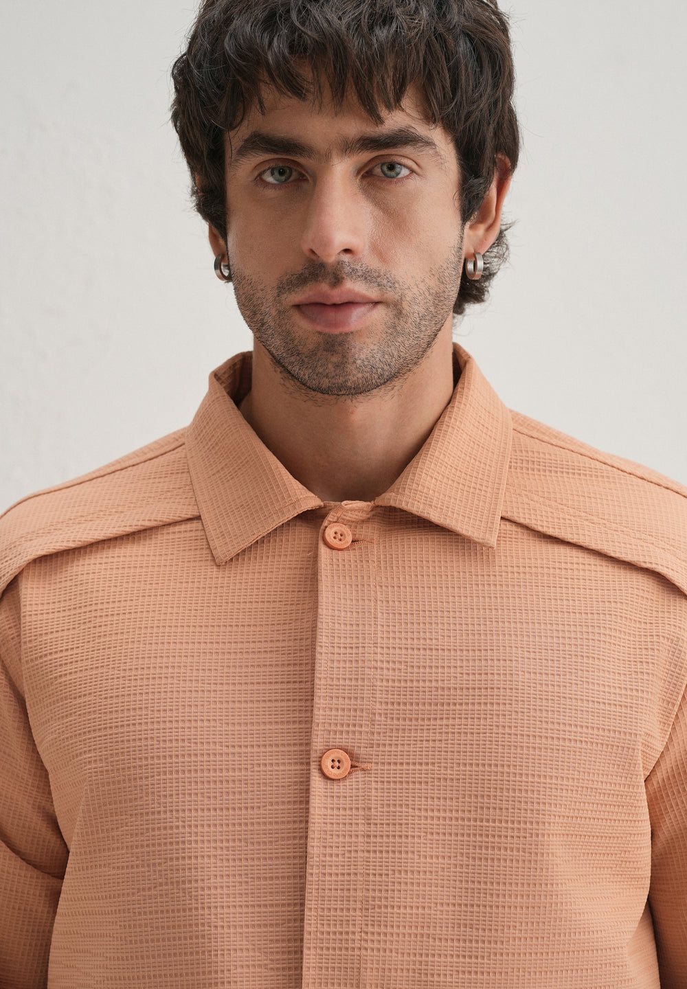 Tan Peach Waffle Textured Shacket