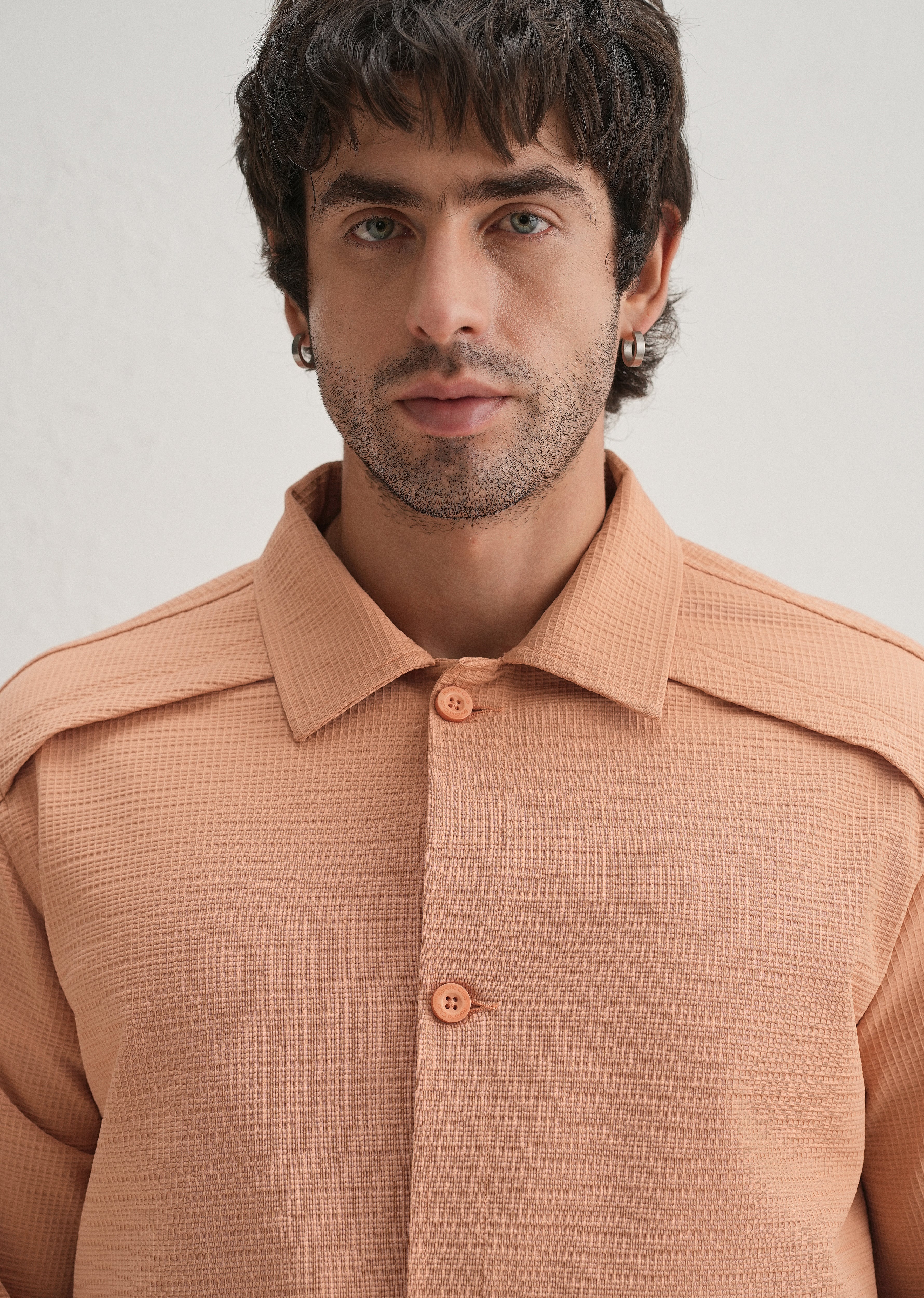 Tan Peach Waffle Textured Shacket