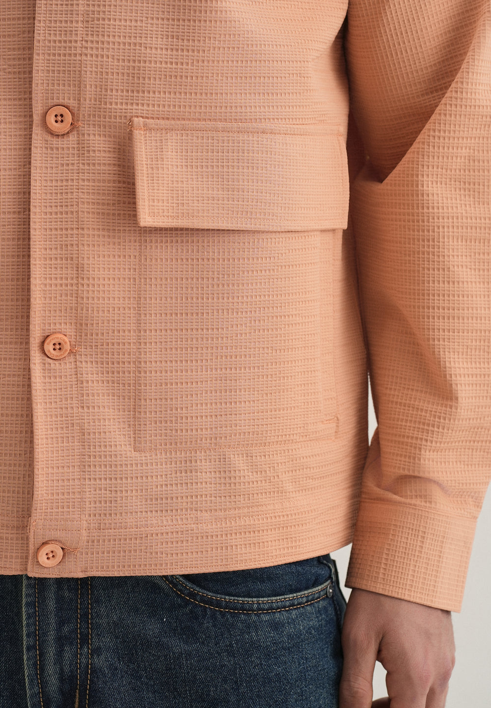 Tan Peach Waffle Textured Shacket