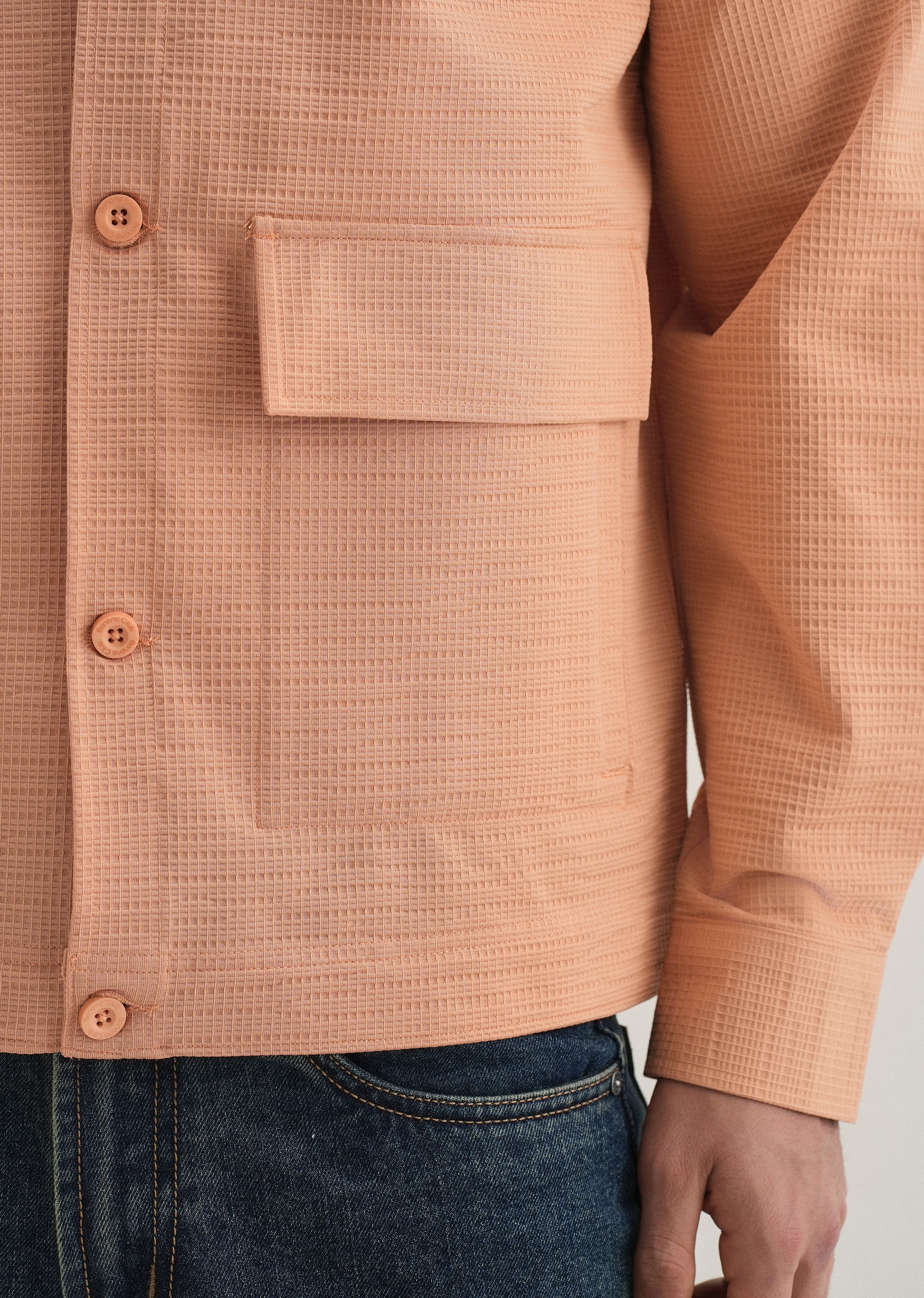 Tan Peach Waffle Textured Shacket
