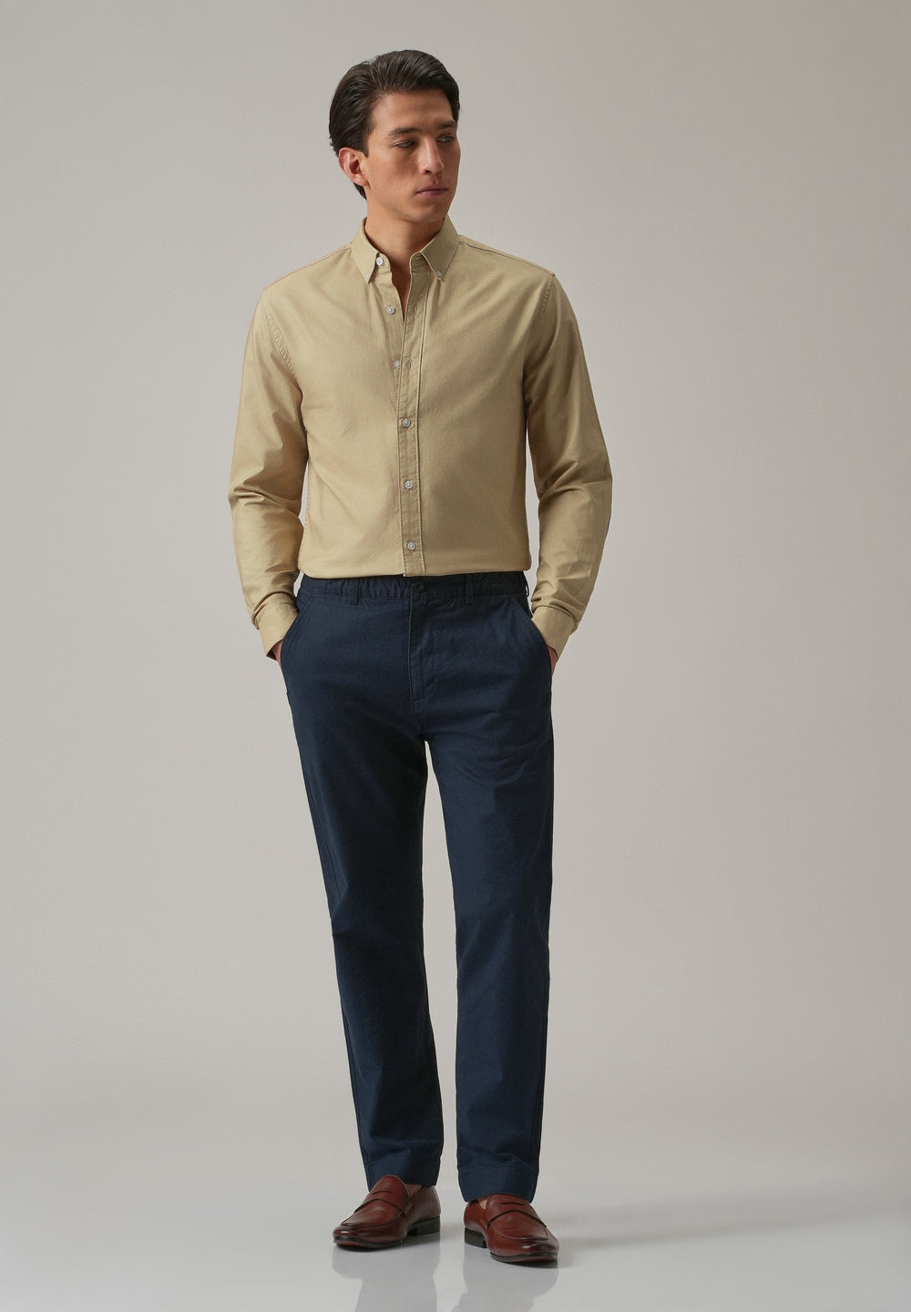 Tan Plain Elbow Patch Oxford Shirt