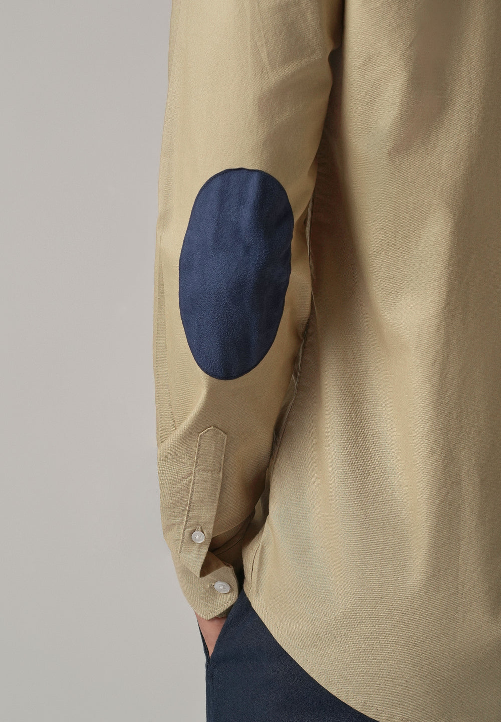 Tan Plain Elbow Patch Oxford Shirt