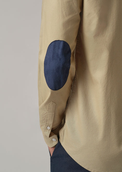 Tan Plain Elbow Patch Oxford Shirt