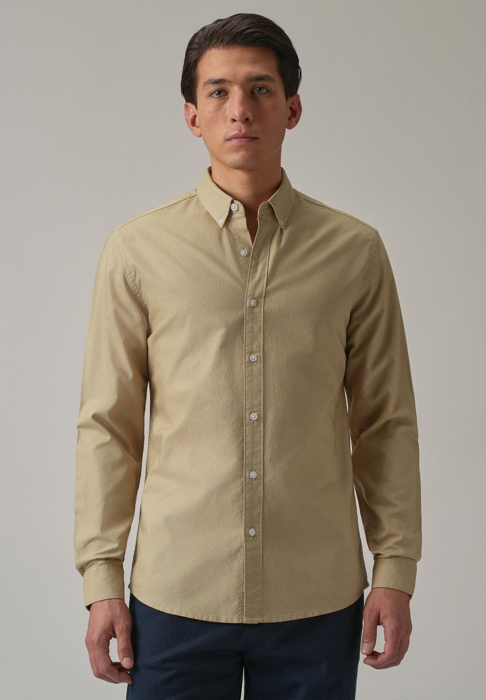 Tan Plain Elbow Patch Oxford Shirt
