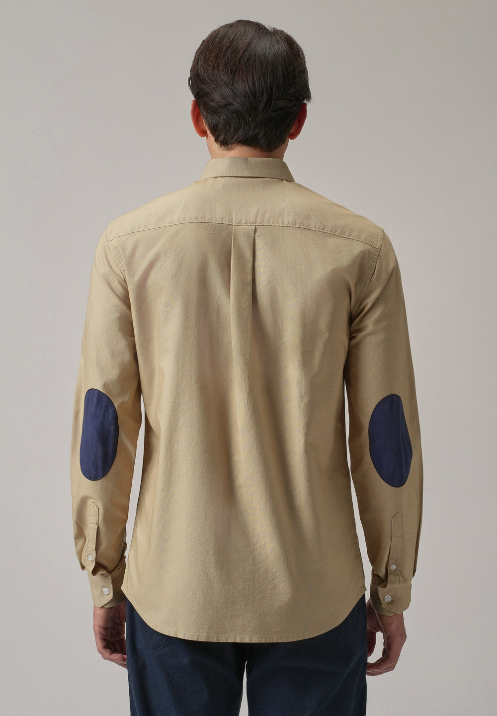 Tan Plain Elbow Patch Oxford Shirt