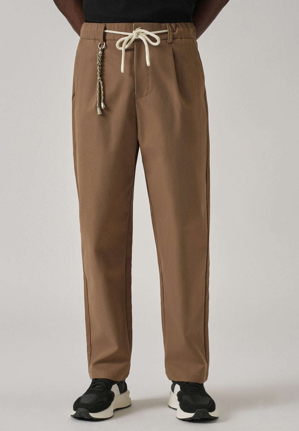Tan Pleated Drawstring Pant
