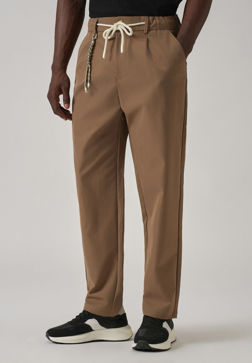 Tan Pleated Drawstring Pant