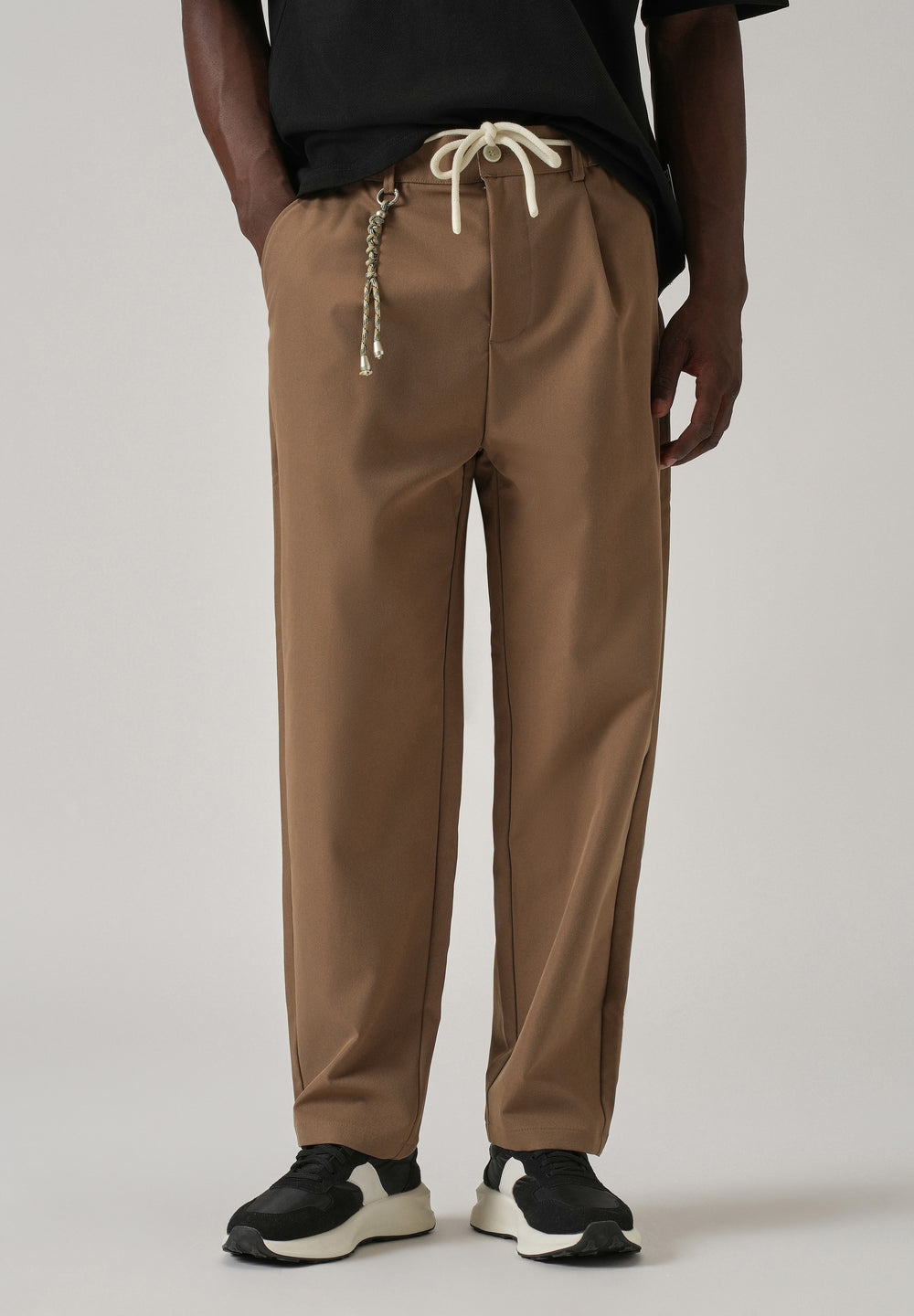 Tan Pleated Drawstring Pant