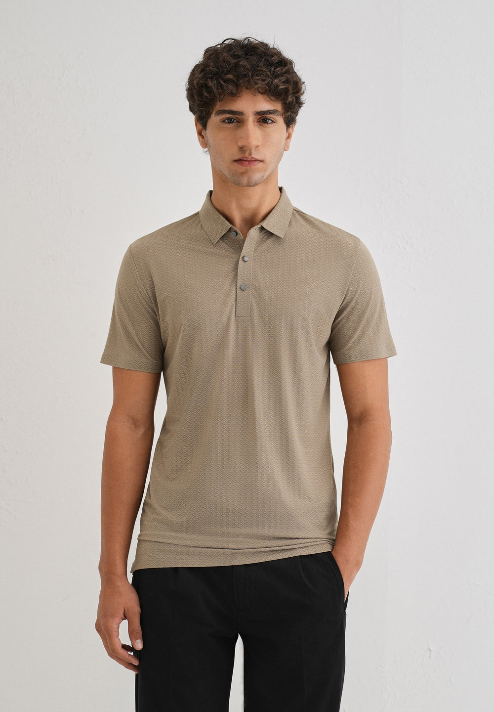 Tan Polo Collar Printed Seamless T-shirt