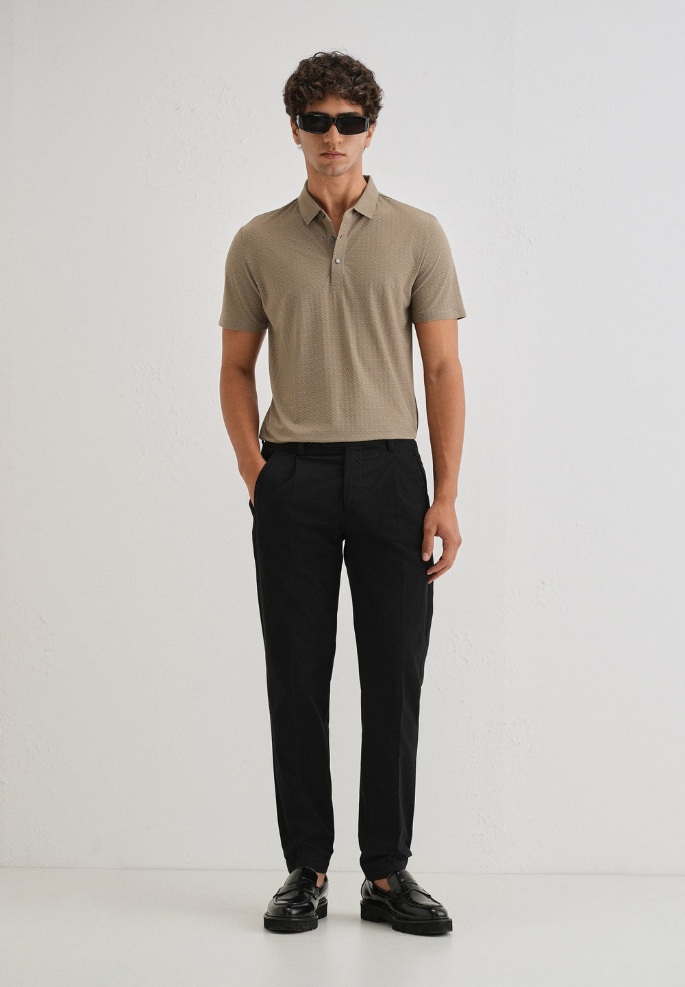Tan Polo Collar Printed Seamless T-shirt