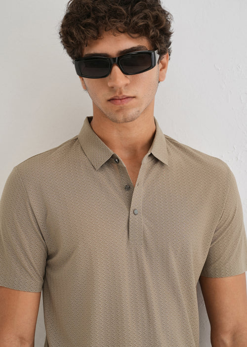 Tan Polo Collar Printed Seamless T-shirt