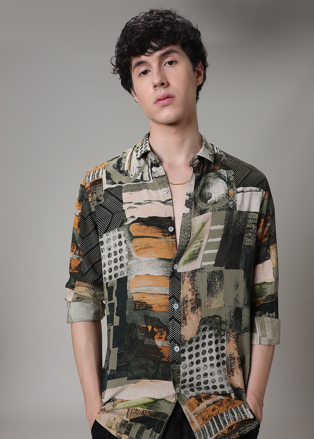 Tan Print Feather Shirt