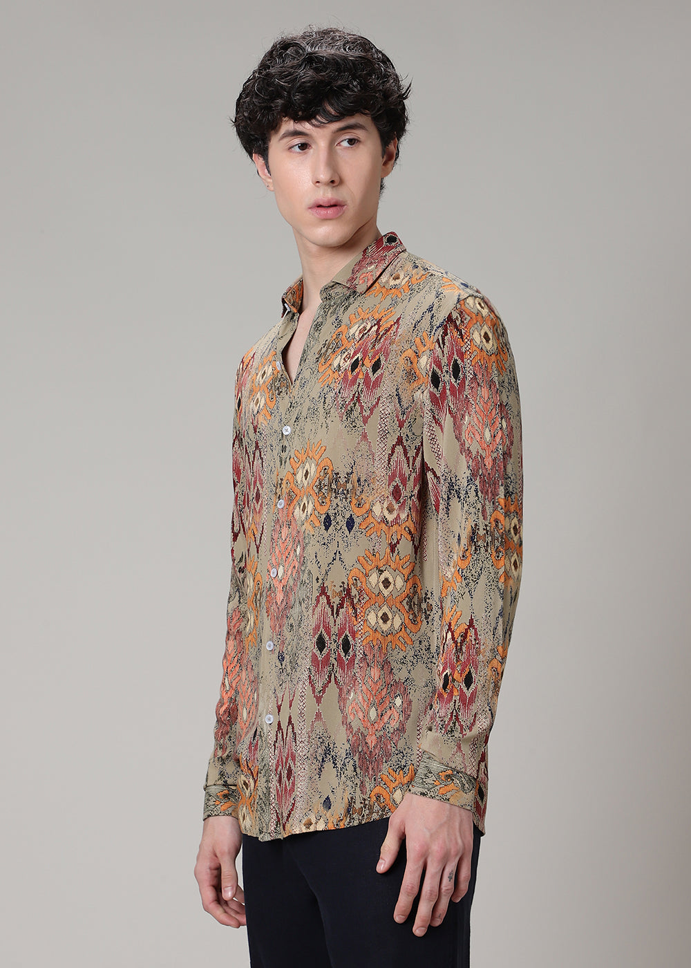 Tan Printed Feather Shirt