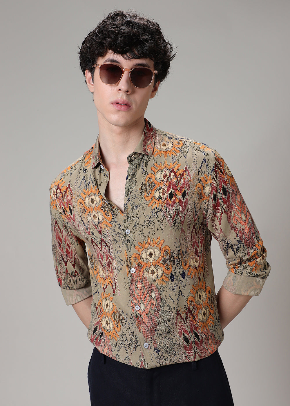 Tan Printed Feather Shirt