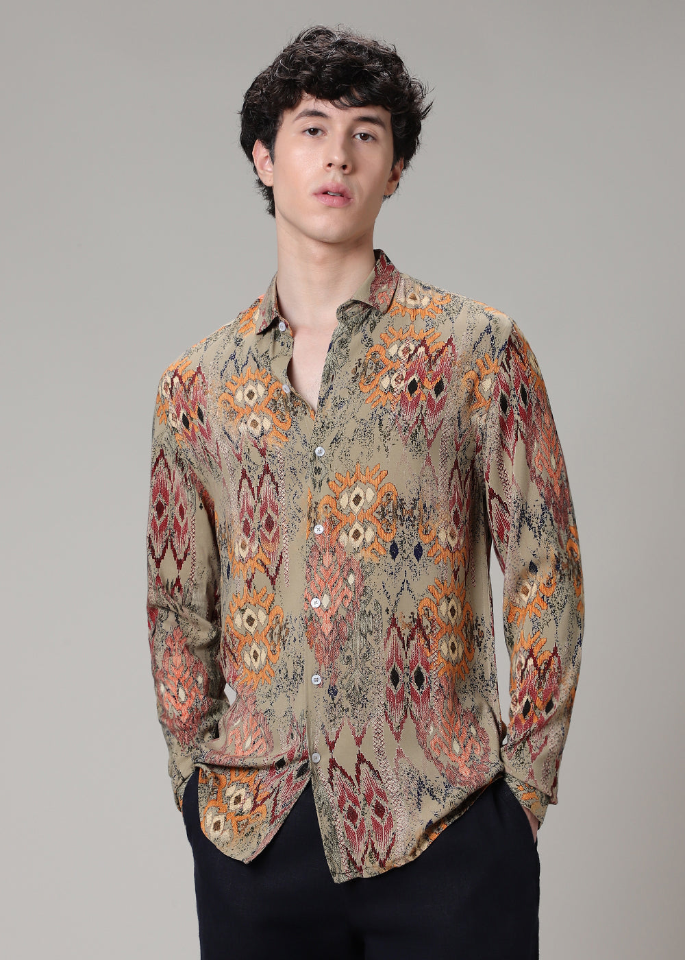 Tan Printed Feather Shirt