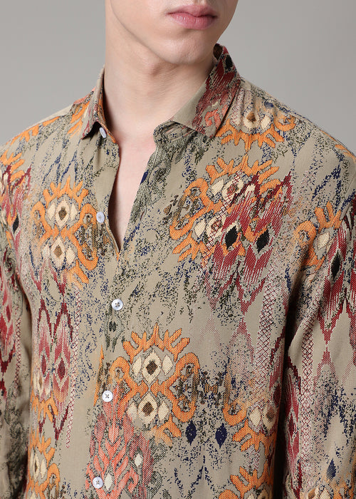 Tan Printed Feather Shirt