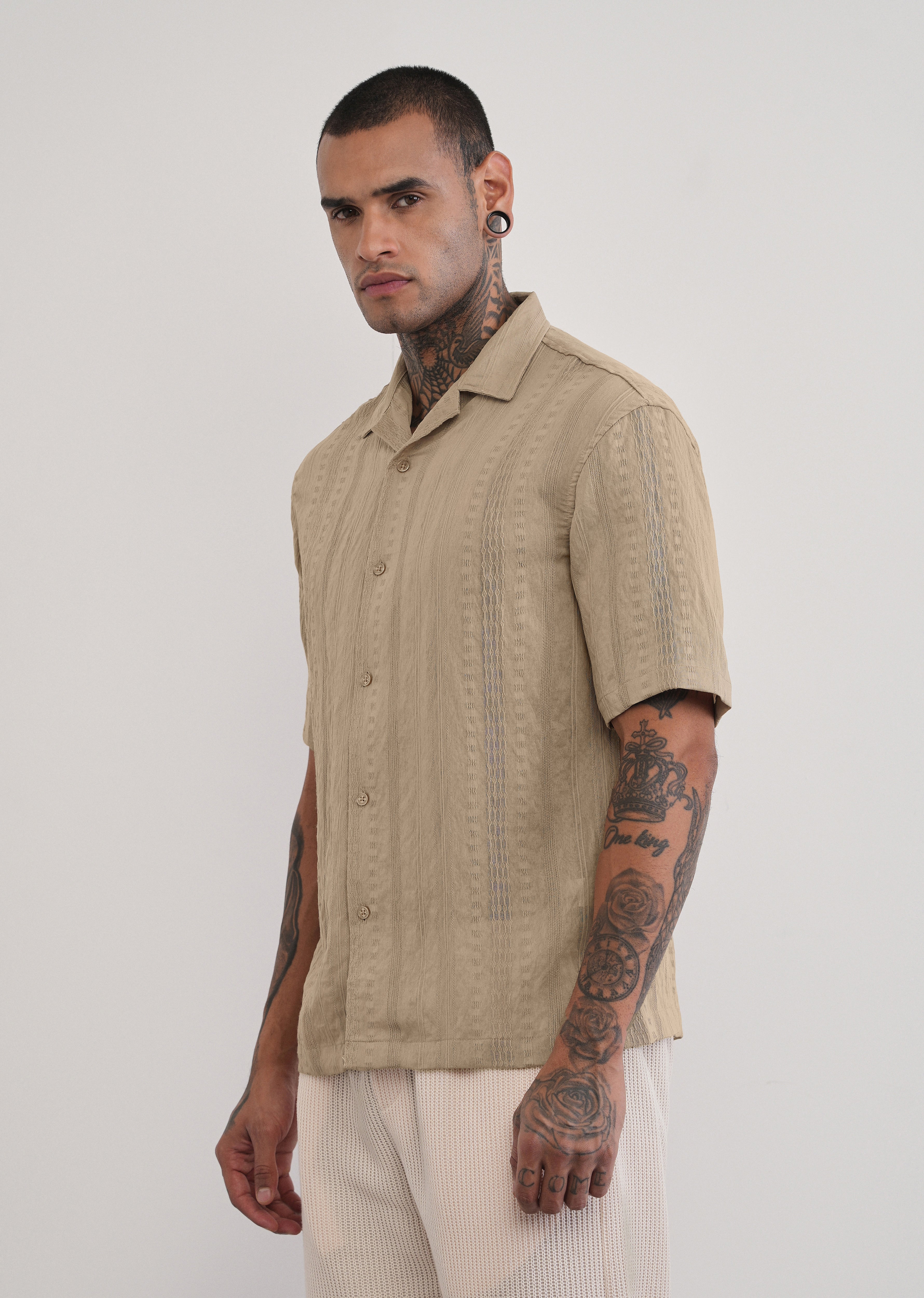 Tan Self Patterned Shirt