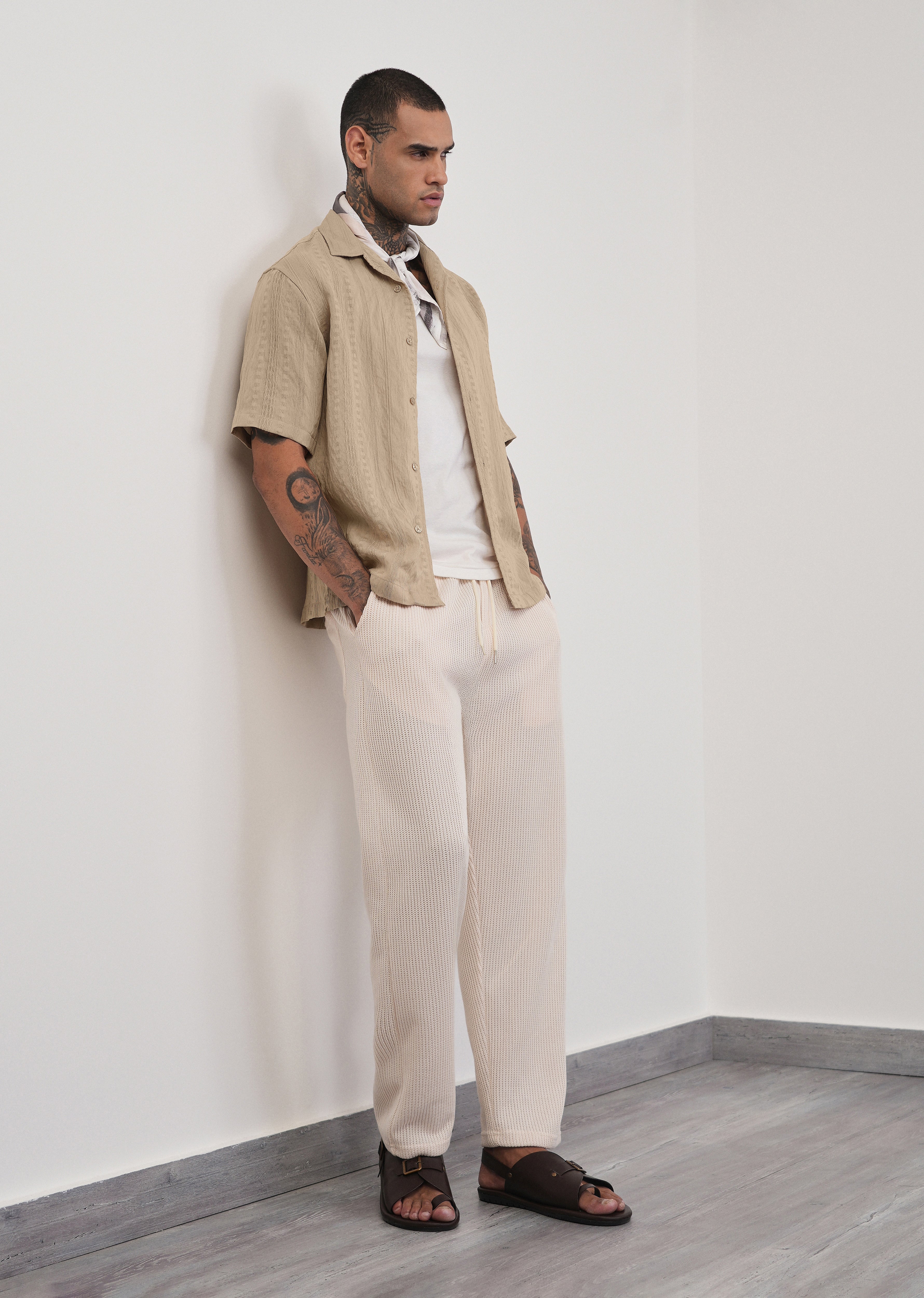 Tan Self Patterned Shirt