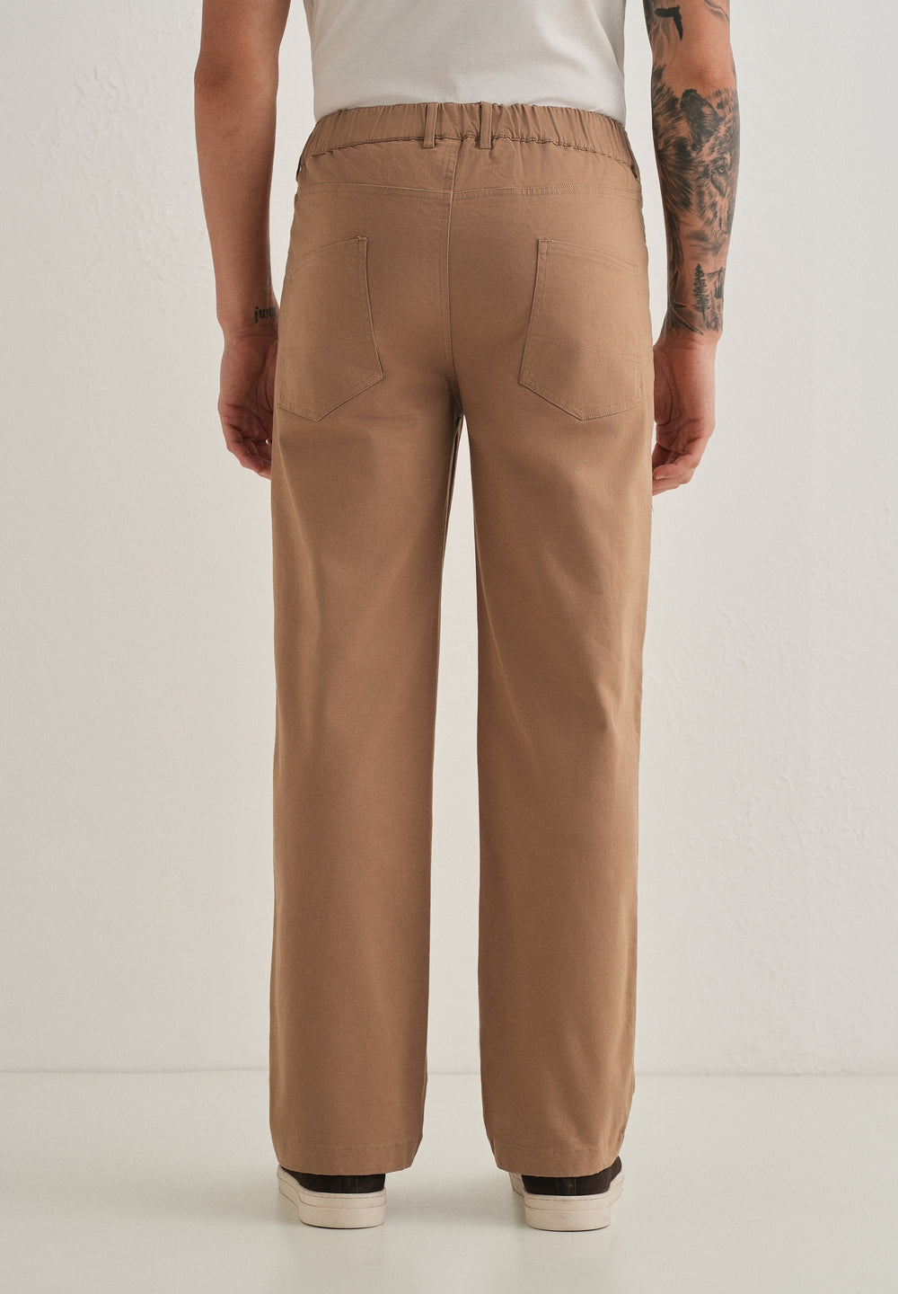 Tan Semi-Elasticated Cotton Trouser
