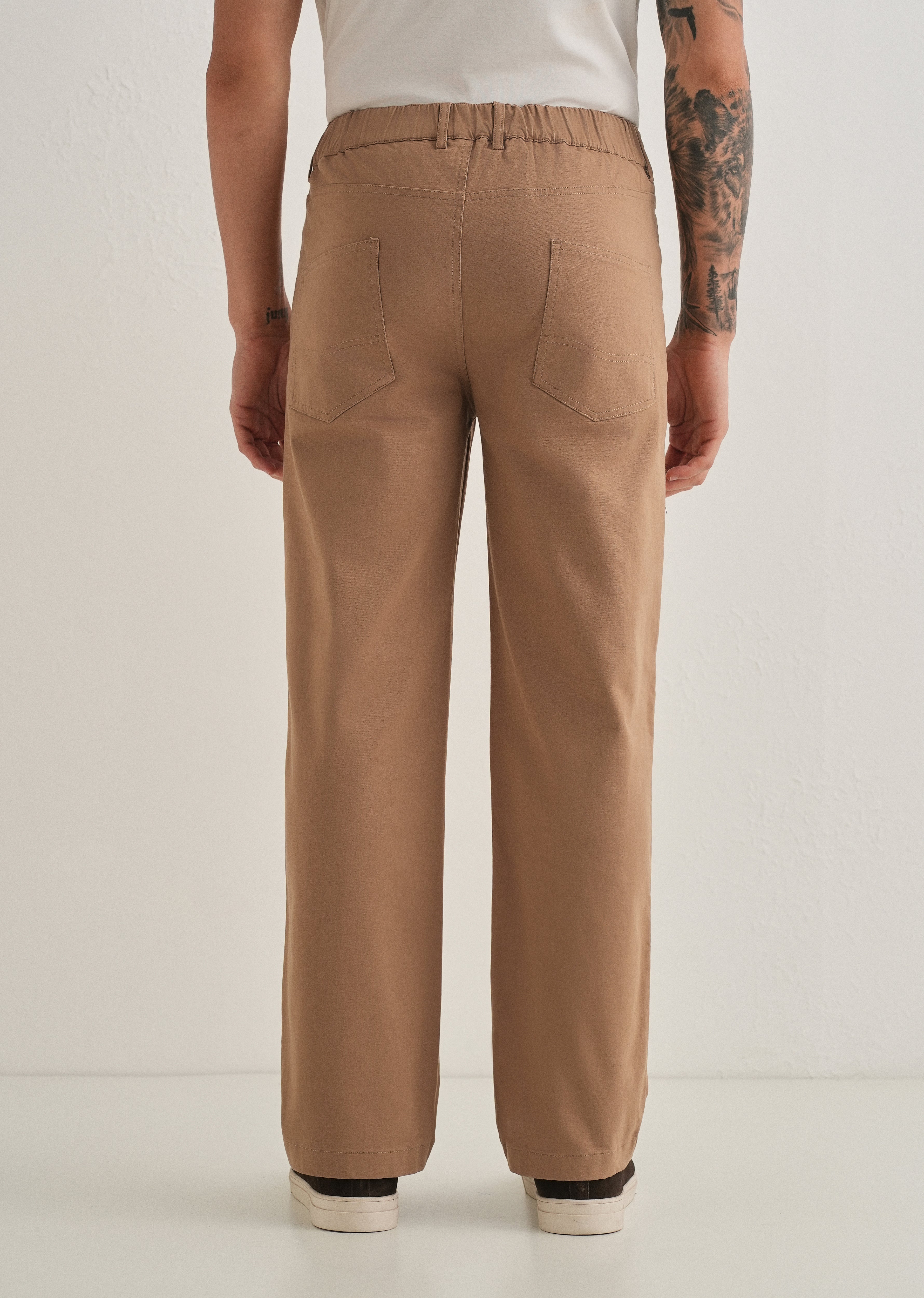 Tan Semi-Elasticated Cotton Trouser