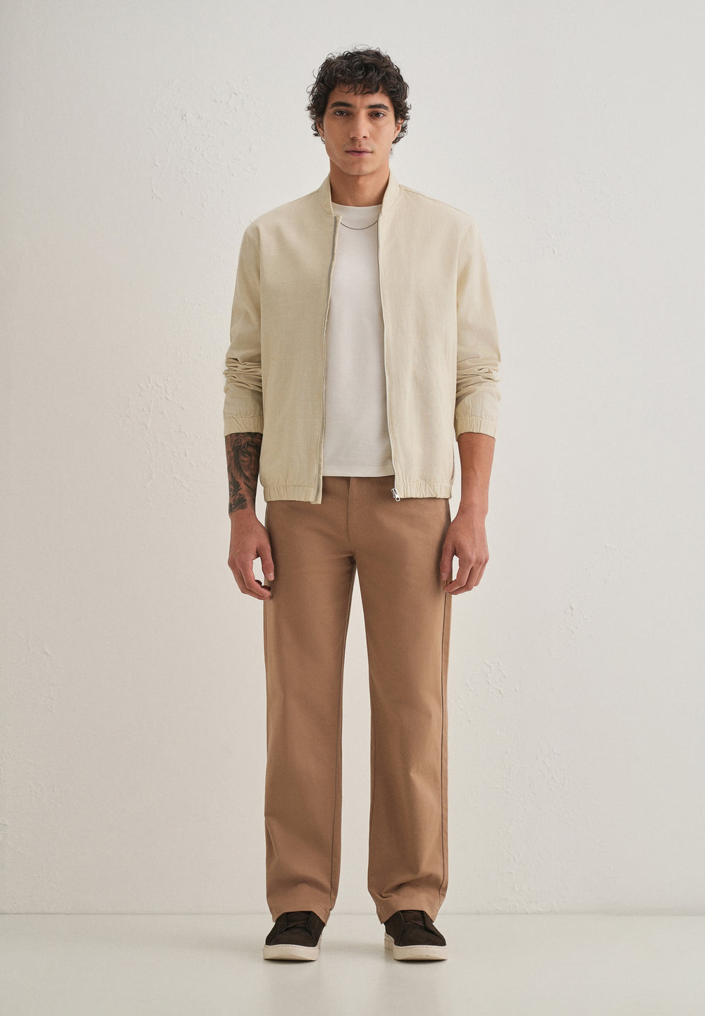 Tan Semi-Elasticated Cotton Trouser