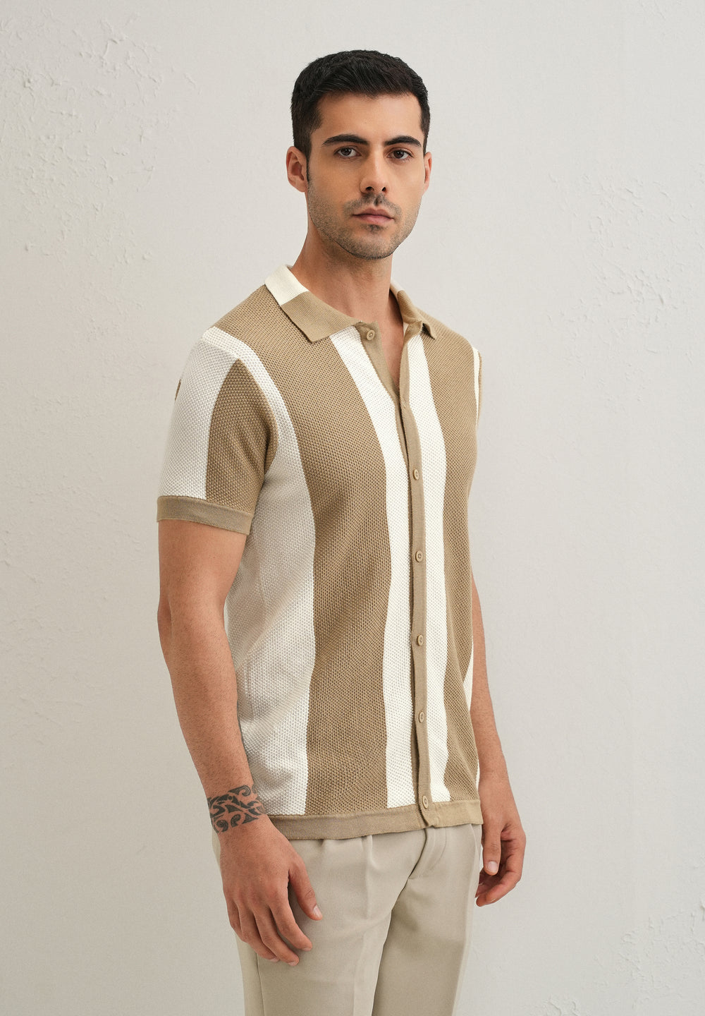 Tan Stripe Knitted Shirt