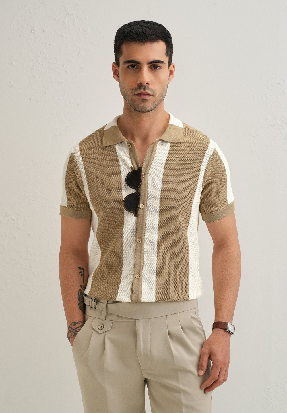 Tan Stripe Knitted Shirt