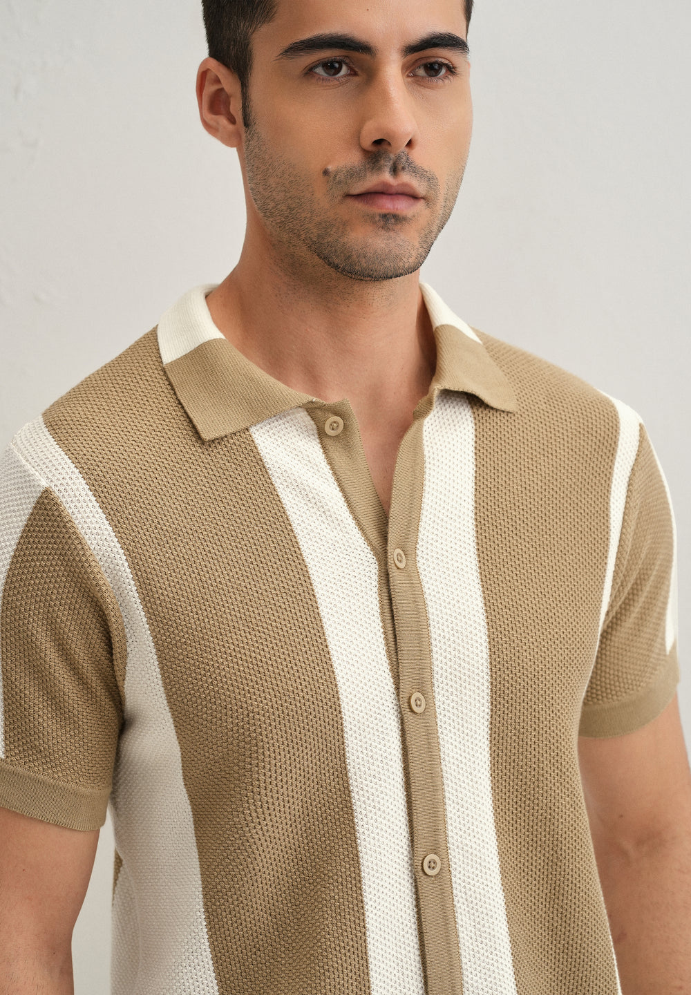 Tan Stripe Knitted Shirt