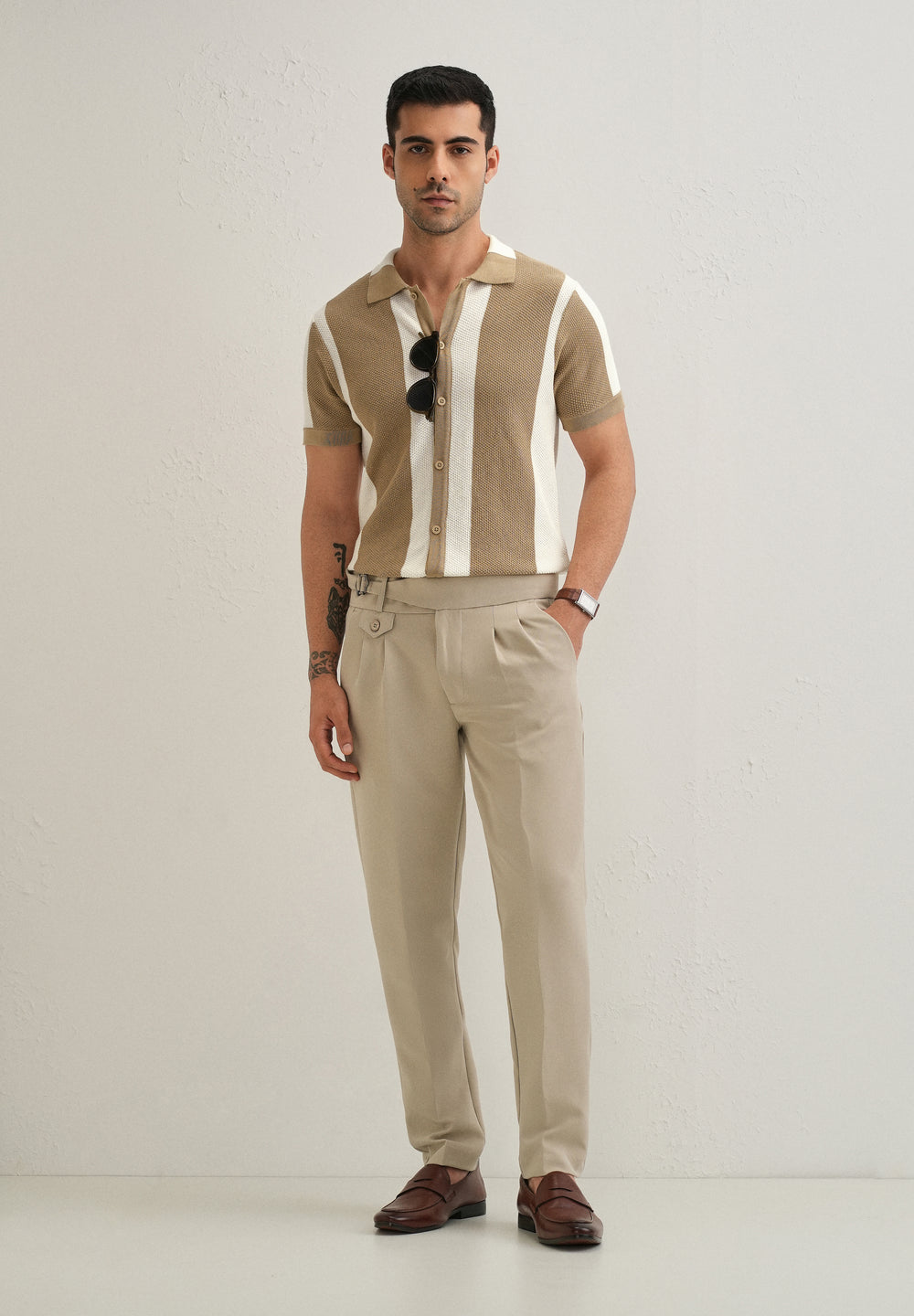 Tan Stripe Knitted Shirt