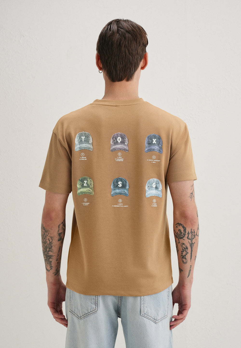 Tan Textured Back Print T-Shirt