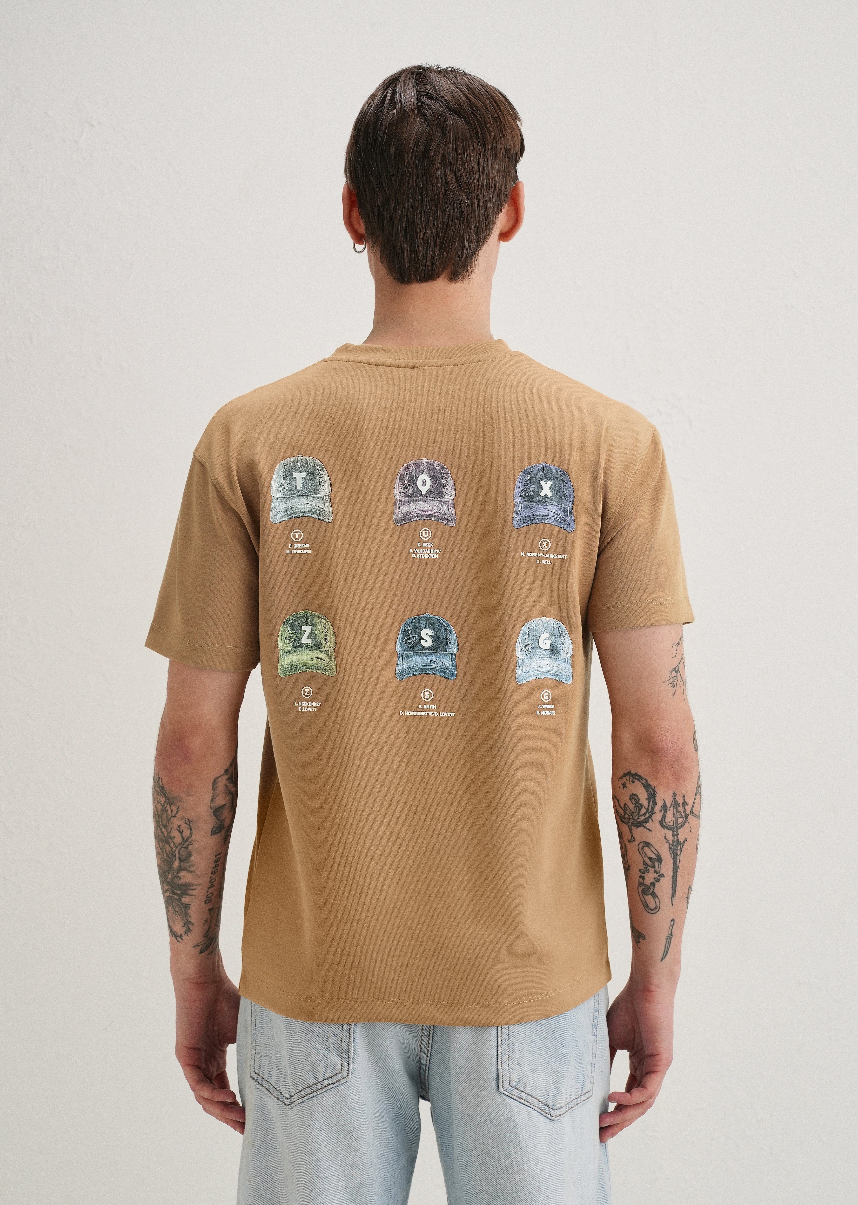 Tan Textured Back Print T-Shirt