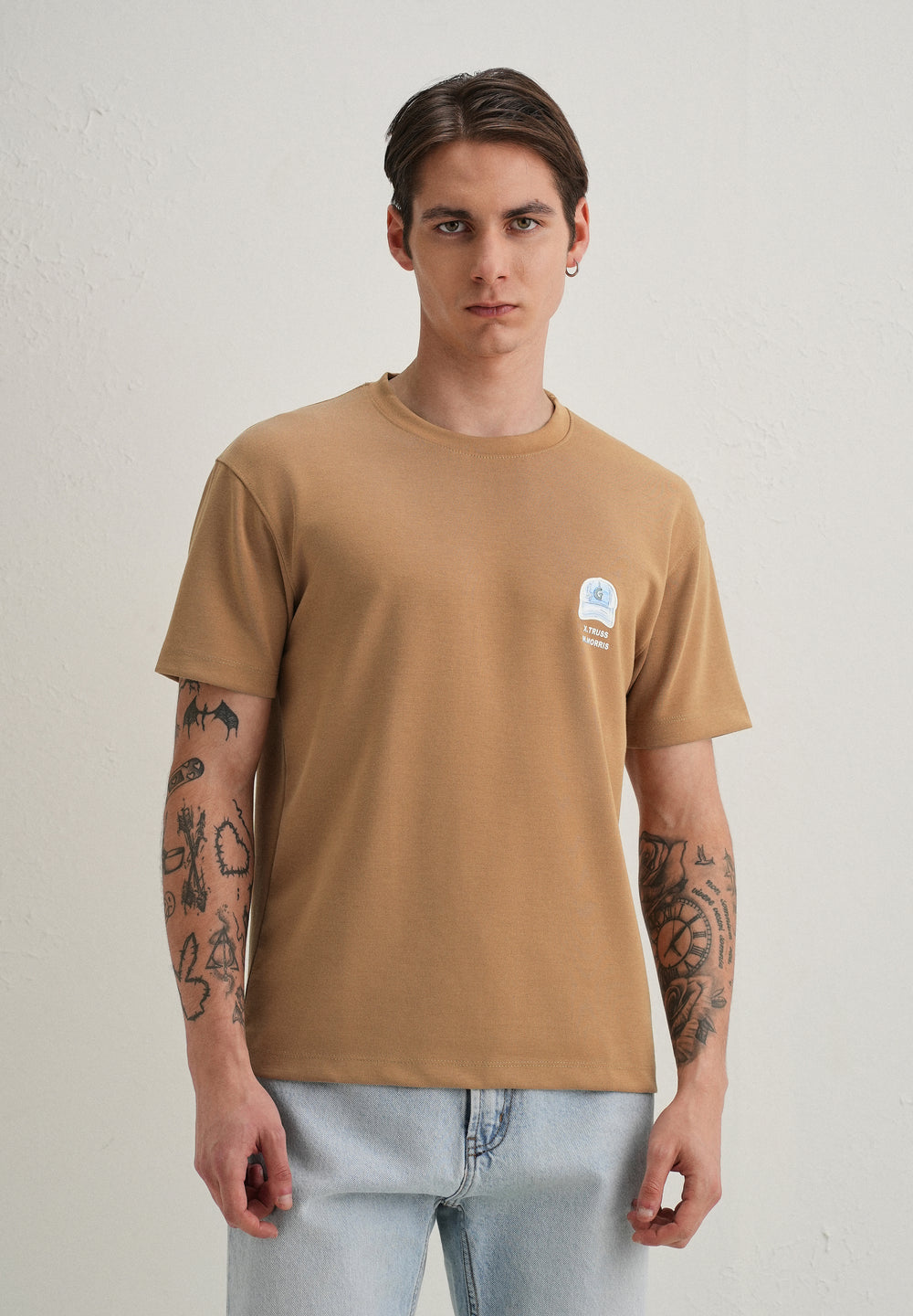 Tan Textured Back Print T-Shirt