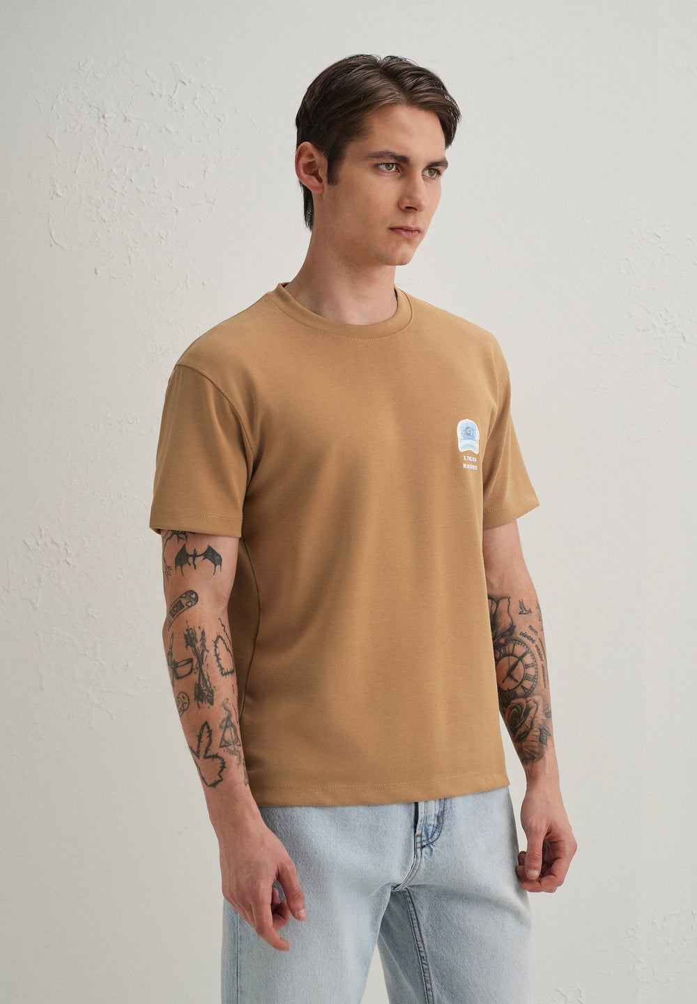 Tan Textured Back Print T-Shirt