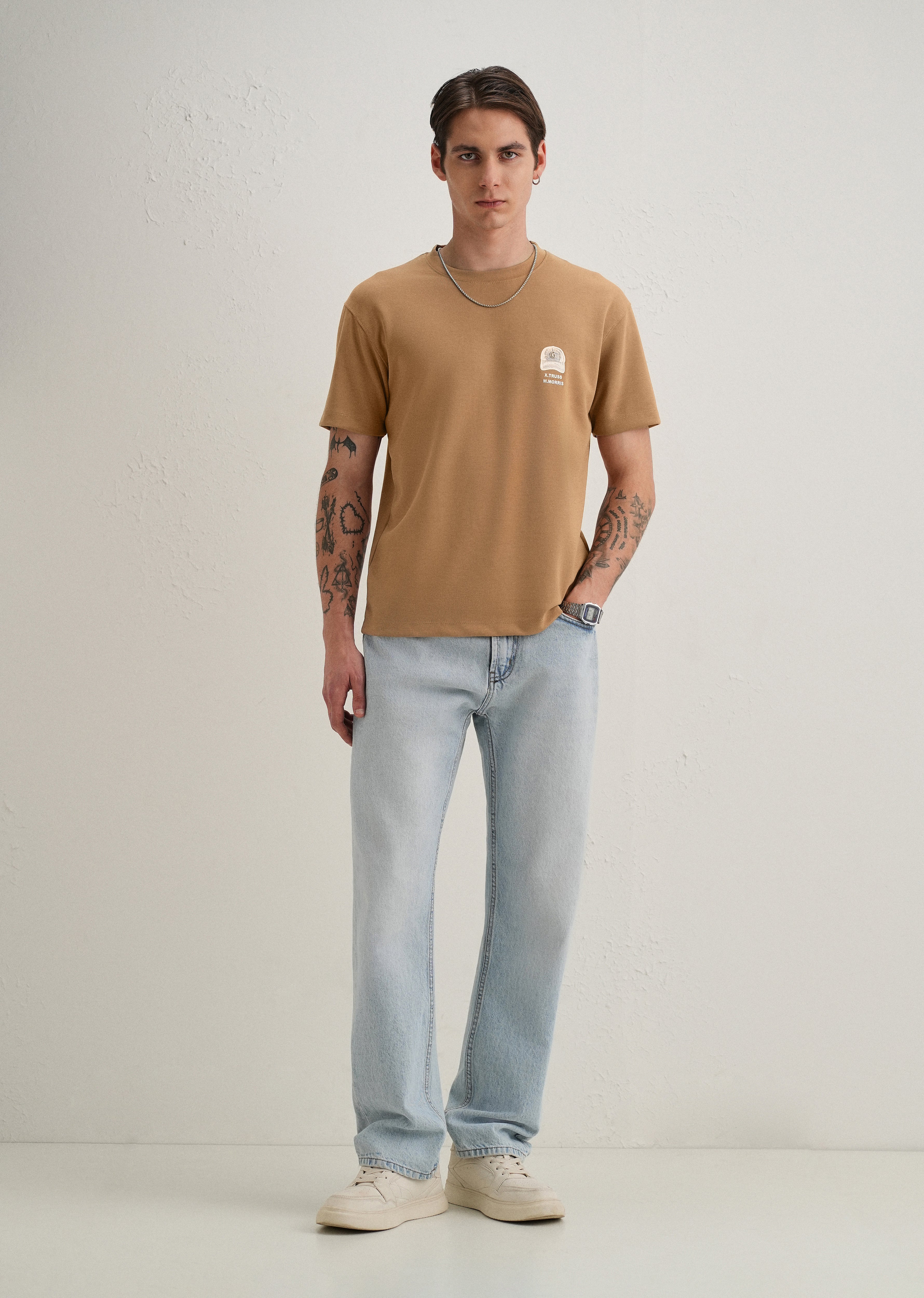 Tan Textured Back Print T-Shirt