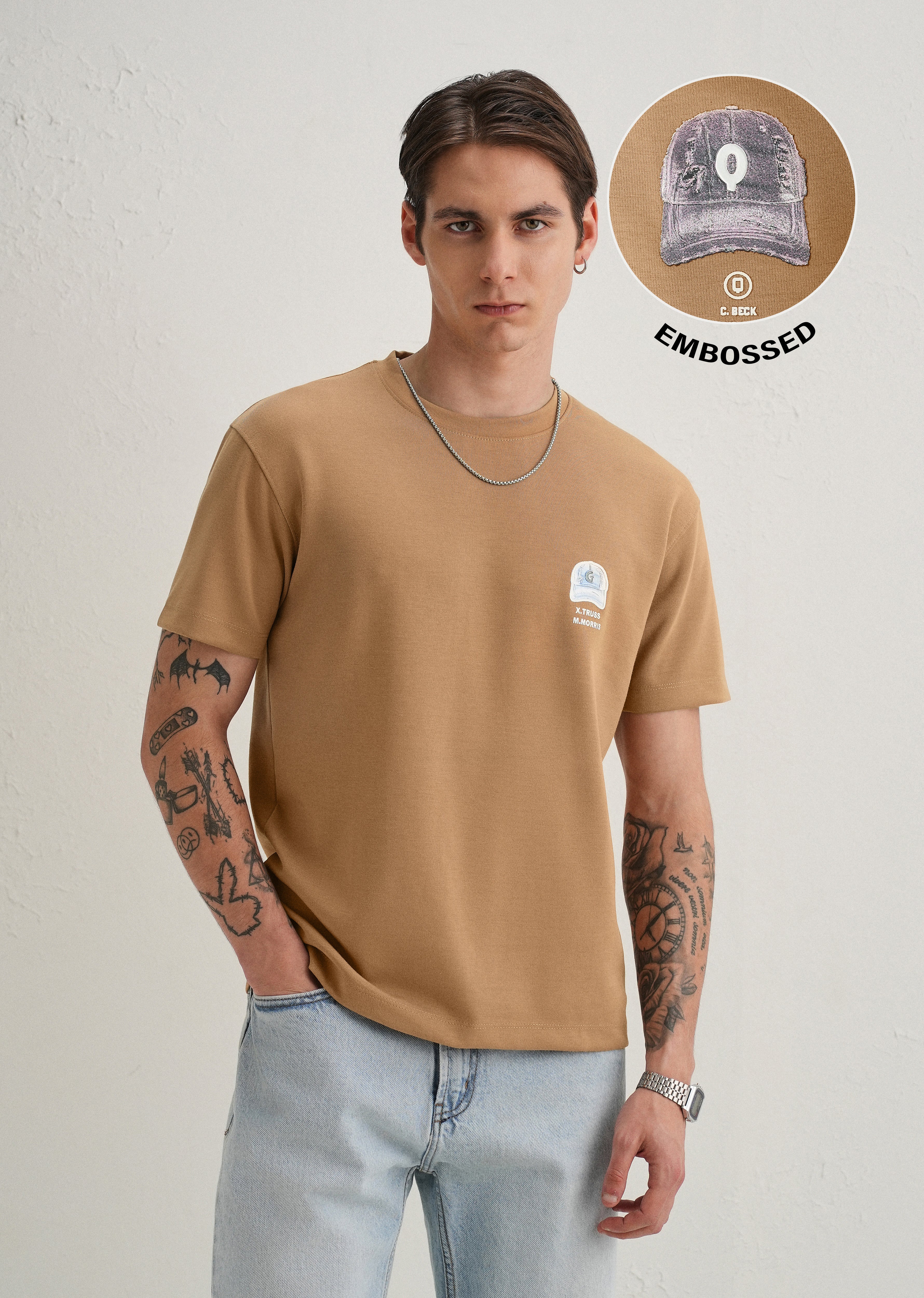 Tan Textured Back Print T-Shirt