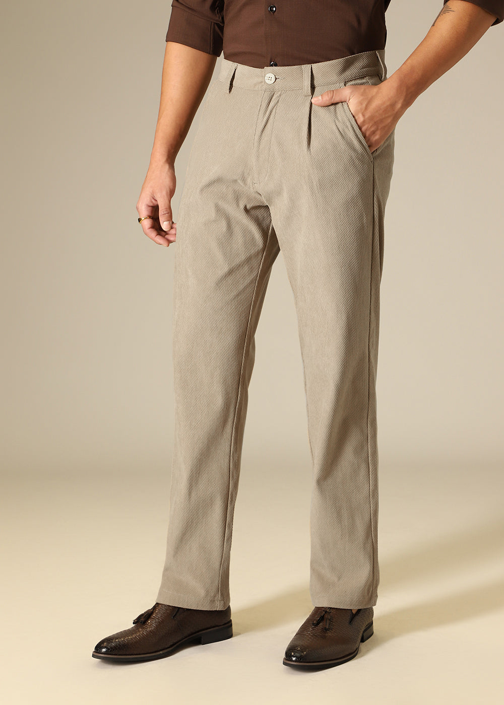 Tan Textured Corduroy Pant