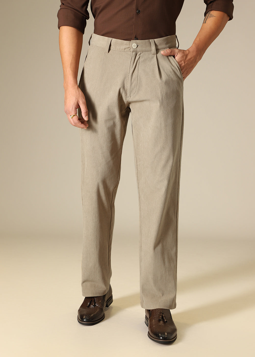 Tan Textured Corduroy Pant